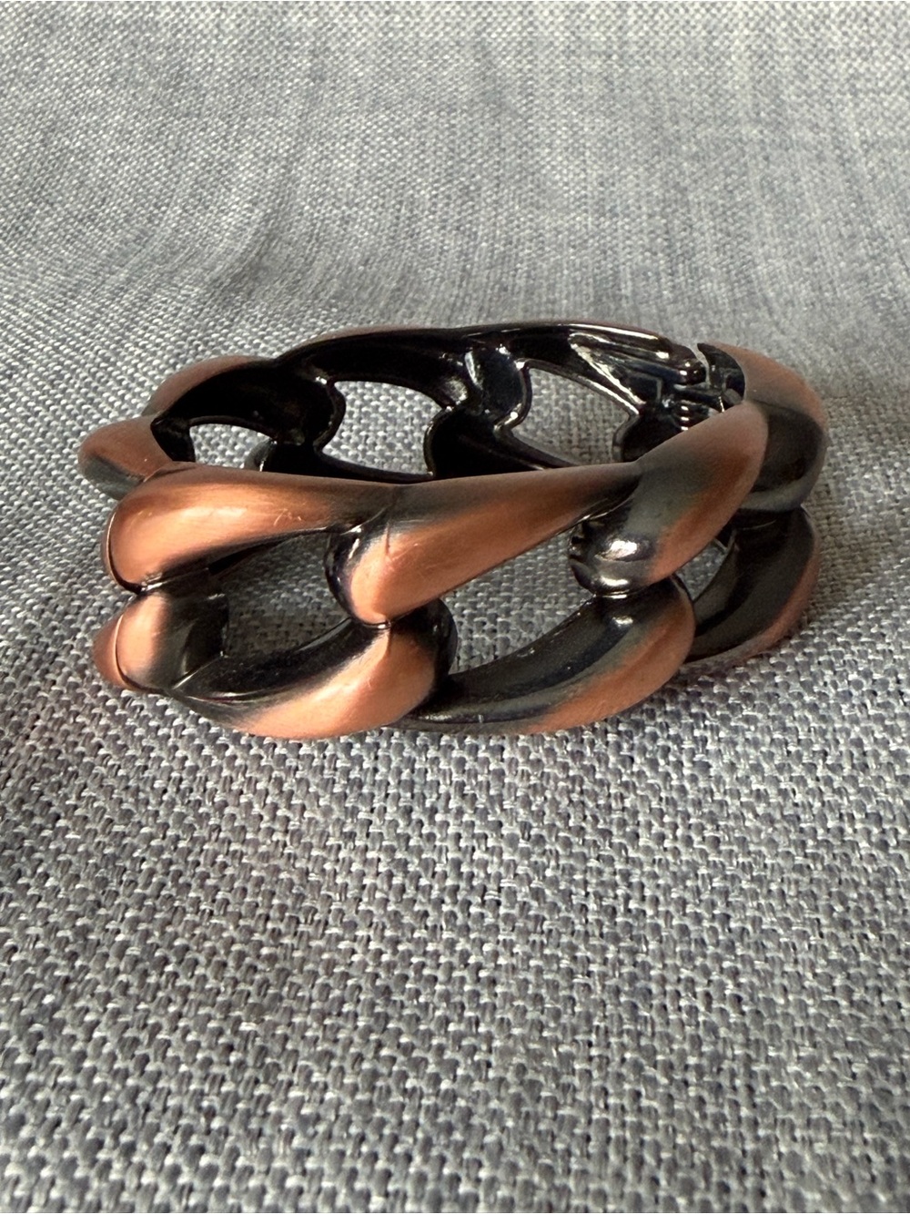 Chunky Copper Tone Hinged Clamper Bracelet Curb Link Sculpted Statement Cuff
